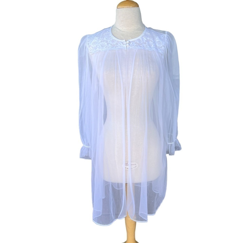 Vintage Barbizon 100% Nylon Sheer Open Front Robe Lace Accents Small Petite GUC